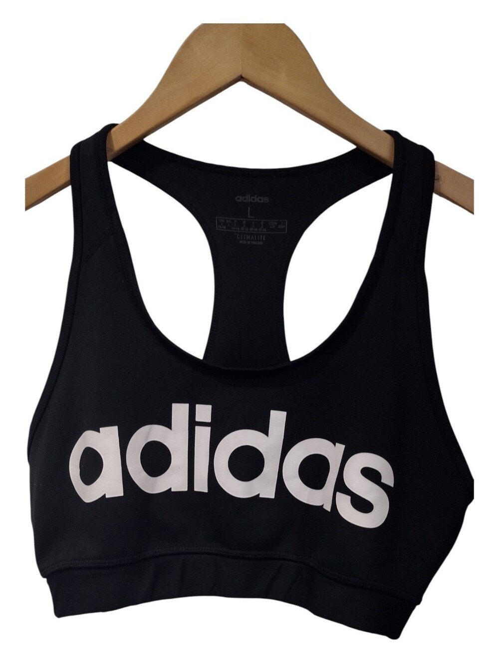 adidas Black Racerback Sports Bra with White Logo